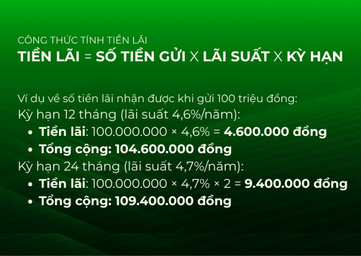 100 triệu gửi ngân hàng vietcombank lãi suất bao nhiêu
