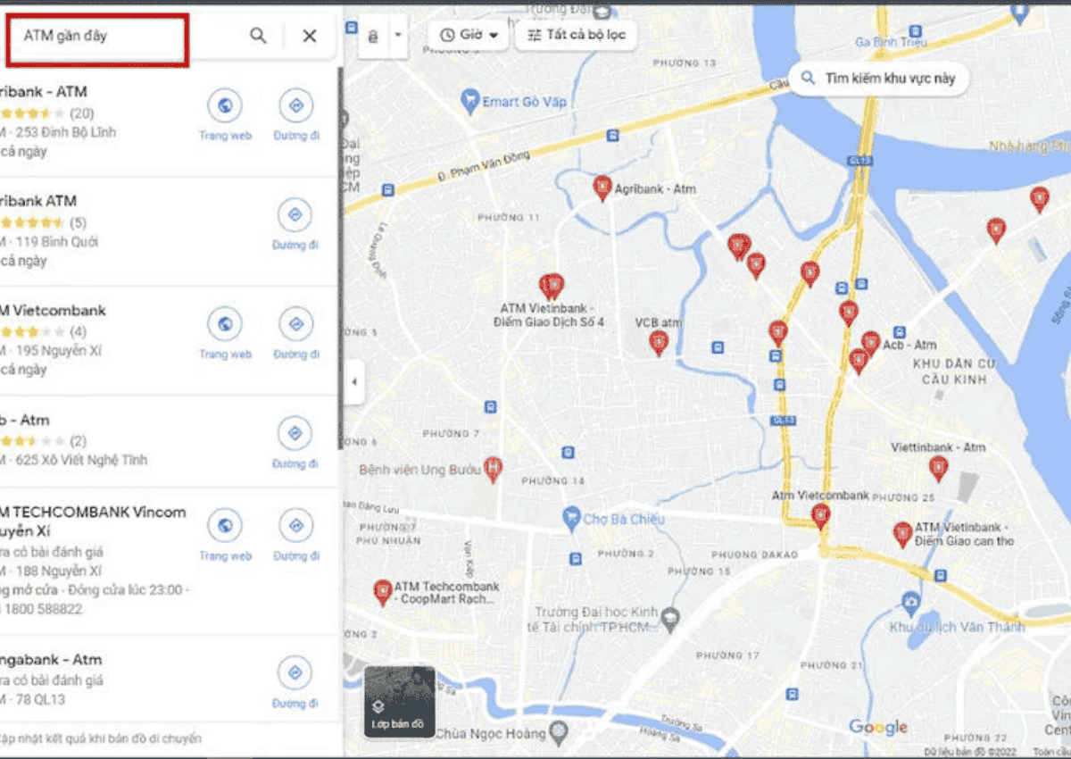 Địa điểm ATM gần đây của các ngân hàng lớn tại HCM 1 Địa điểm ATM gần đây