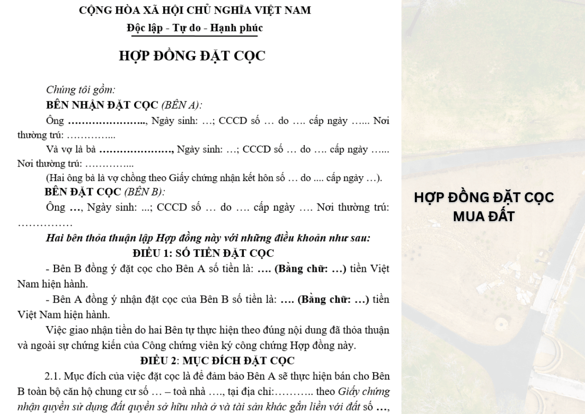 Cách đặt cọc tiền mua nhà an toàn theo luật hiện nay như thế nào? 2 Hợp đồng đặt cọc mua đất