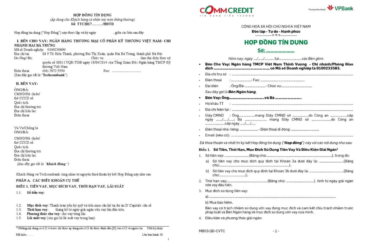 Điều khoản mẫu hợp đồng tín dụng ngân hàng
