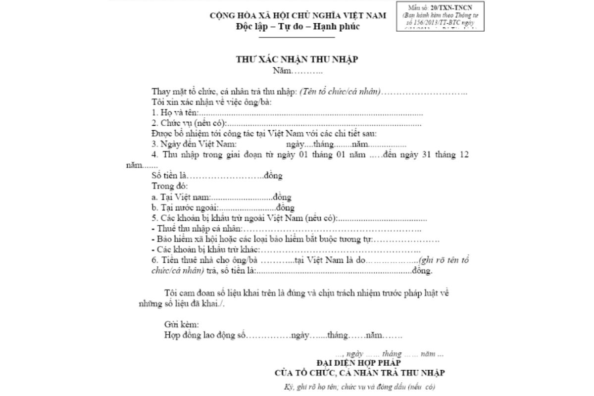Tổng quan mẫu xác nhận thu nhập 